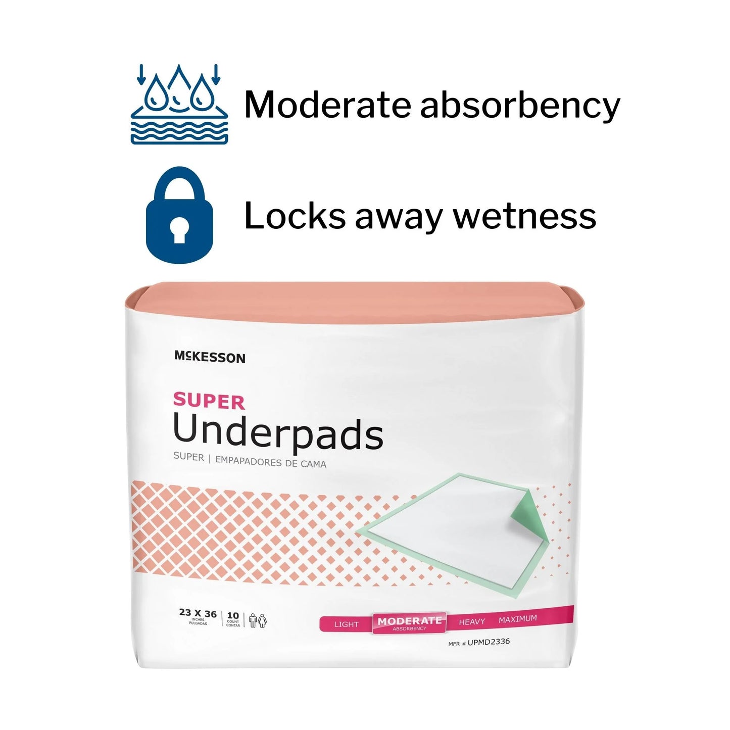 Super Underpads, Incontinence Bed Pads, Moderate Absorbency, 23 in X 36 In, 150 Count