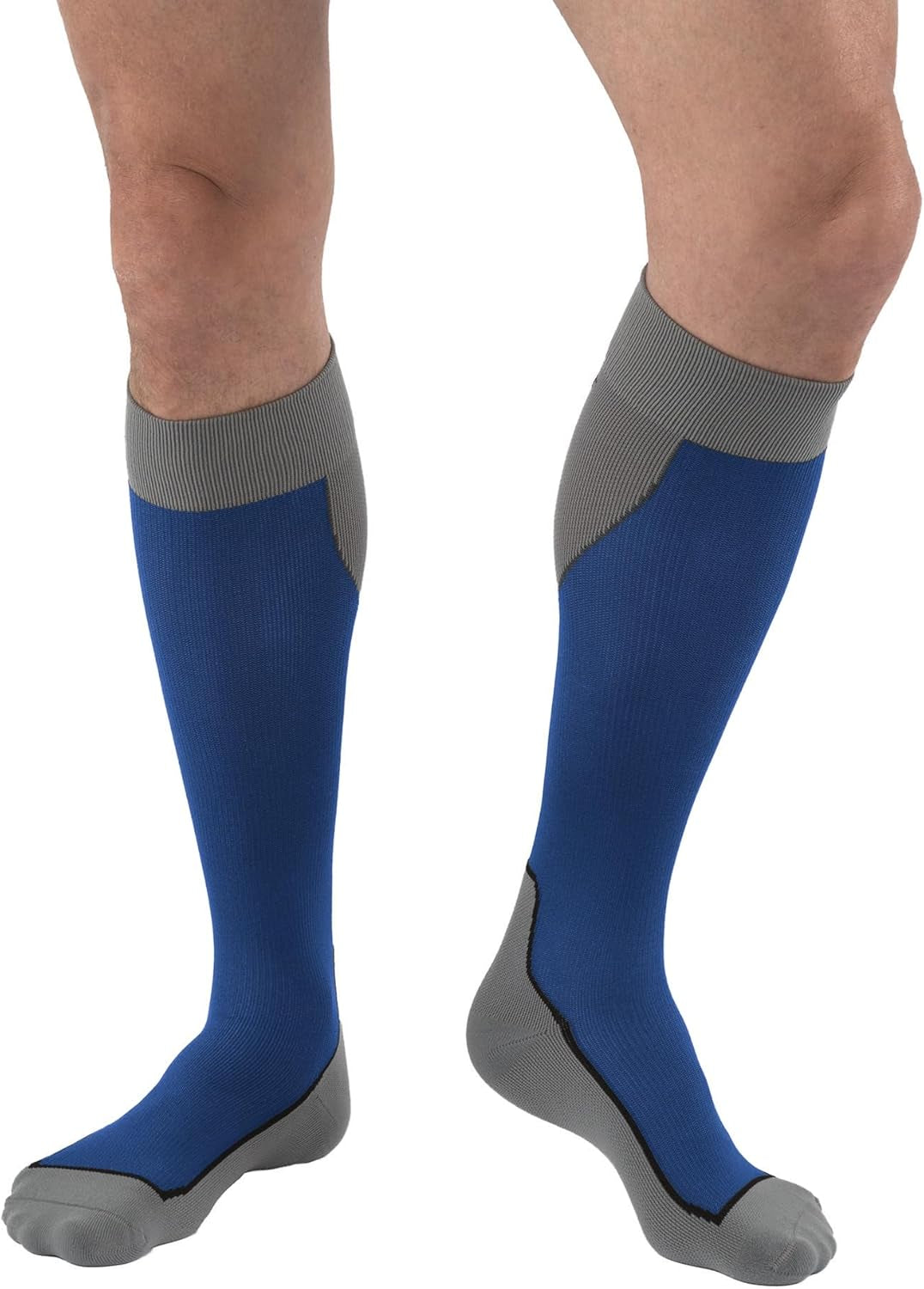 Sport Knee High 15-20 Mmhg Compression Socks, Royal Blue/Grey, Large