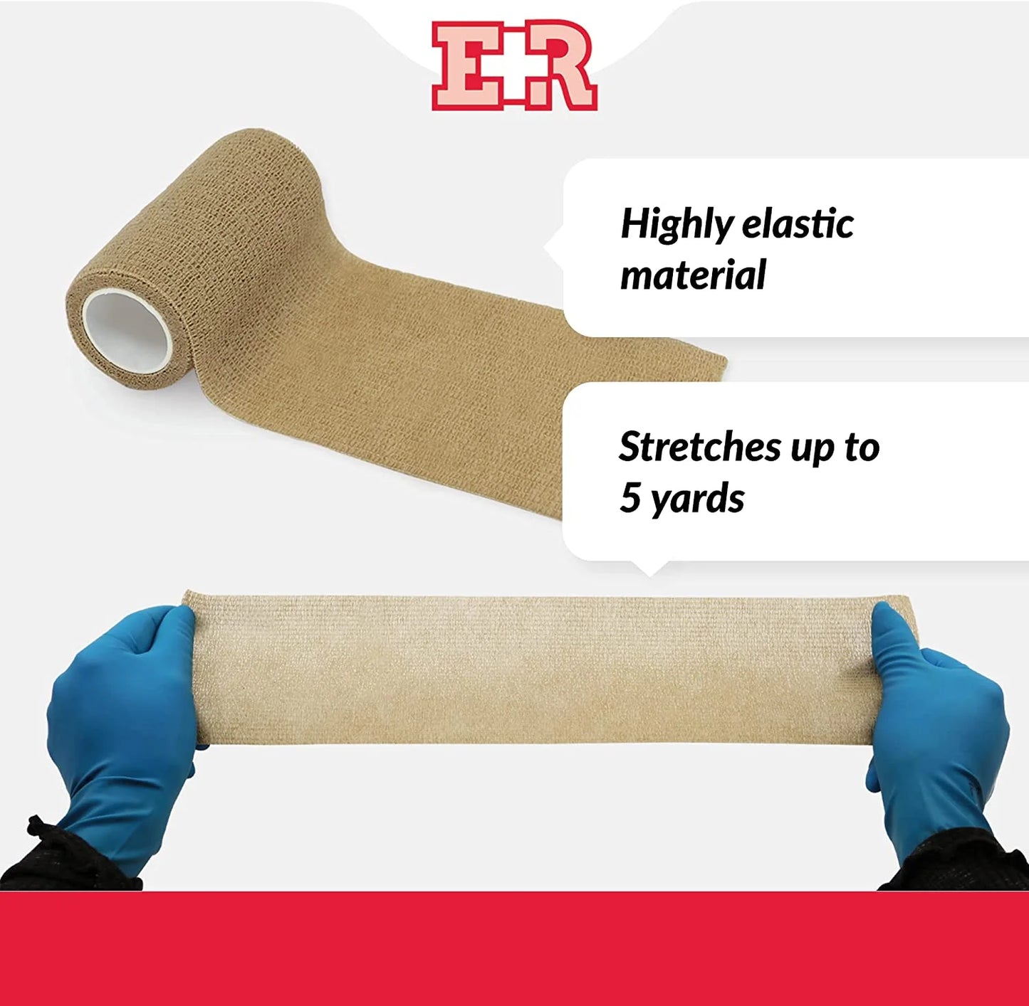 Self Adherent Cohesive Wrap Bandages for First Aid, Sprains, Pain, Swelling, Sports, Pets - 4 Inches X 5 Yards – 06 Count - Tan