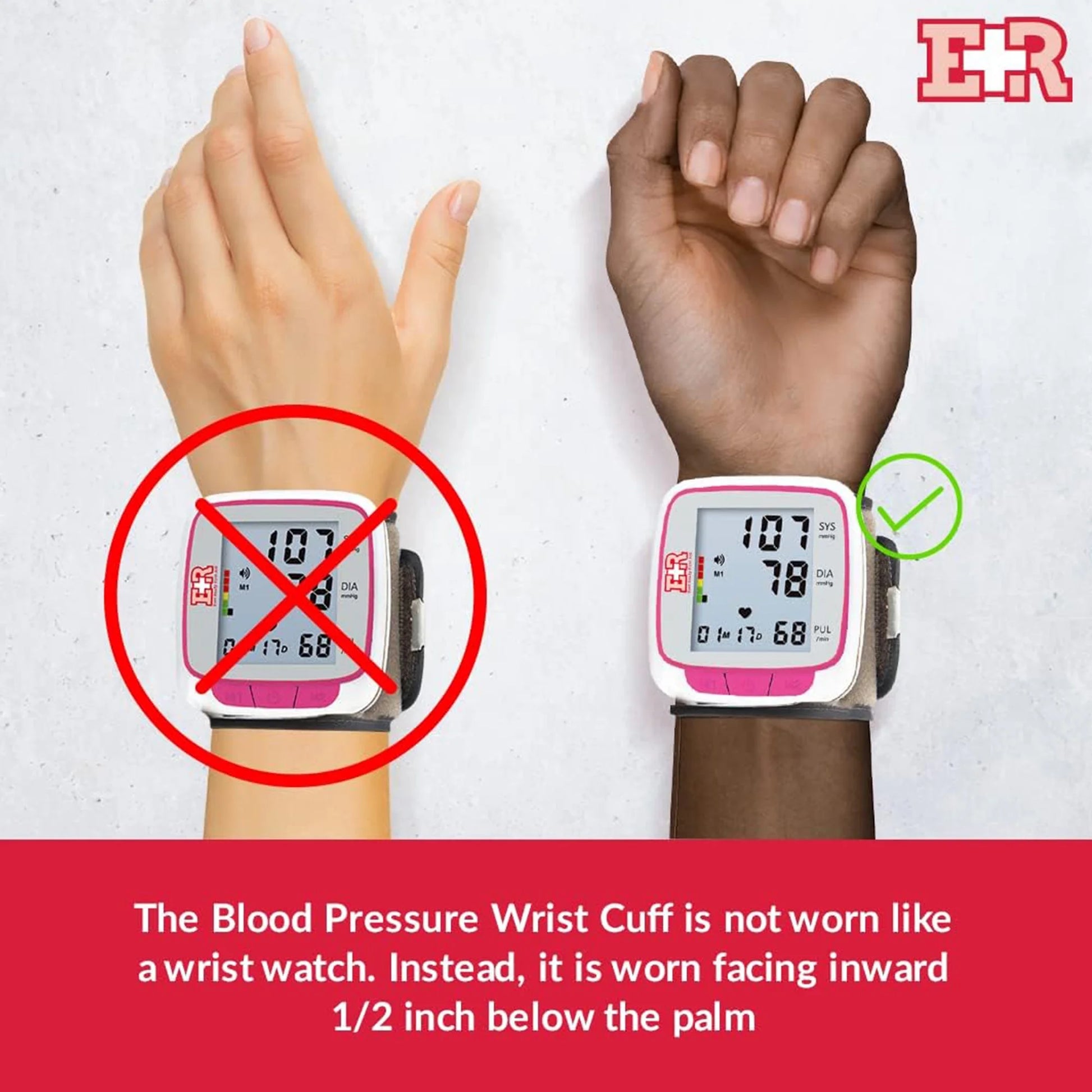 Fully Automatic Wearable Blood Pressure Wrist Cuff Monitor, Pink